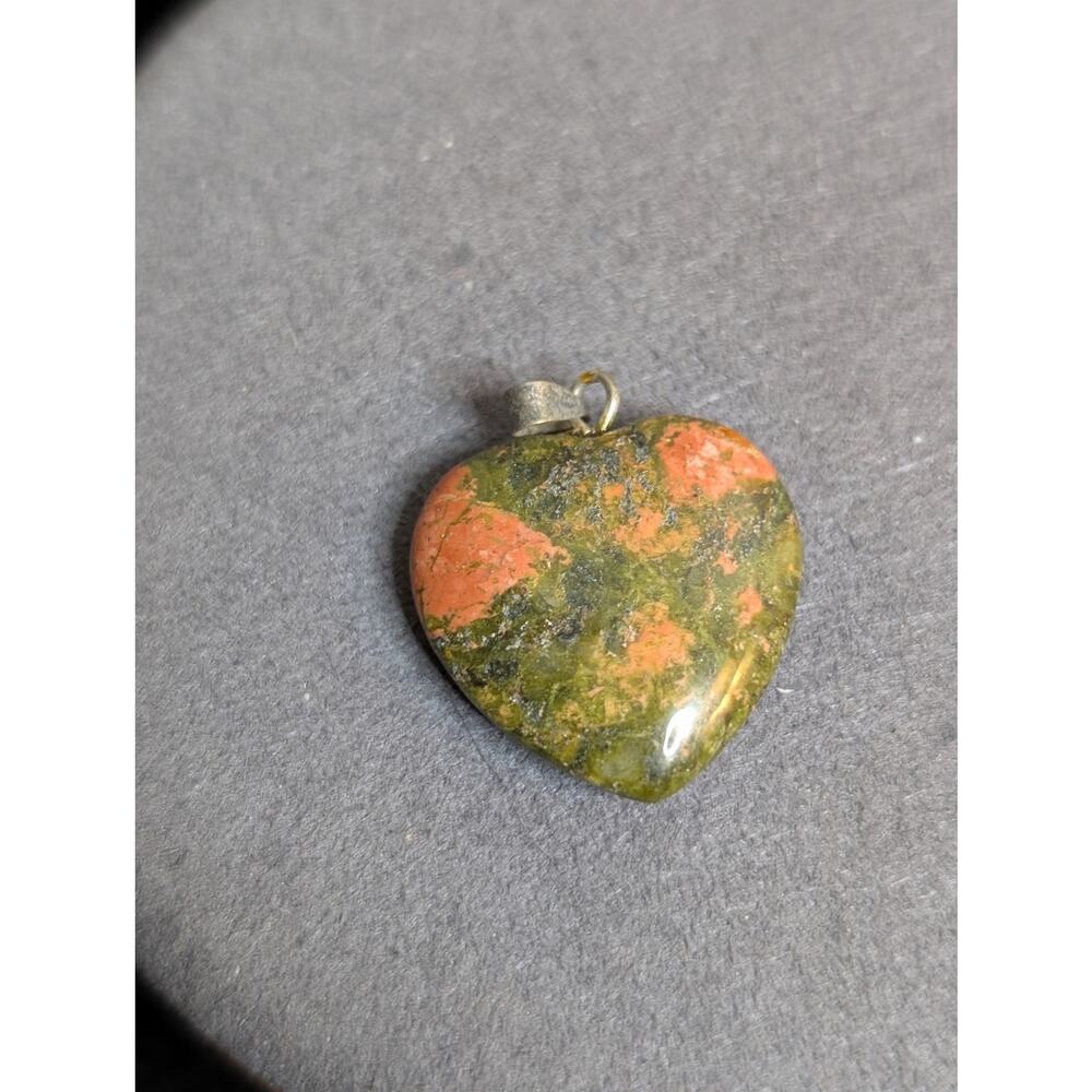Vintage Unakite Stone Heart Pendant